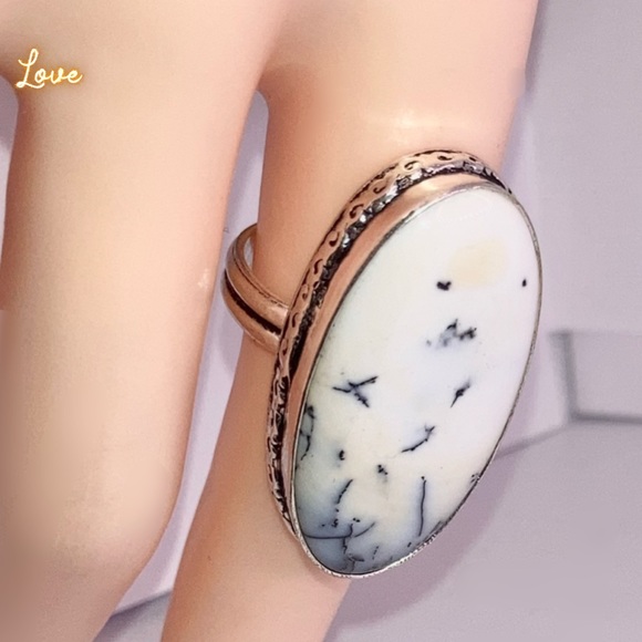 Sweet Dendritic Opal Gemstone Chunky Handmade Ring - Picture 3 of 5